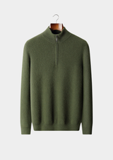 PURE CASHMERE OLIVE RIBBED HALF ZIP