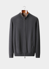 PURE CASHMERE DARK GRAY DUAL ZIP CARDIGAN