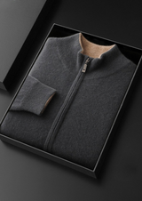 PURE CASHMERE DARK GRAY DUAL ZIP CARDIGAN