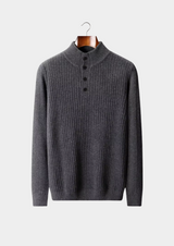 PURE EXTRA-FINE MERINO WOOL RIBBED HENLEY SWEATER
