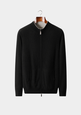 PURE CASHMERE BLACK DUAL ZIP CARDIGAN