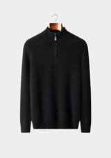 PURE CASHMERE BLACK RIBBED HALF ZIP