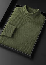 PURE CASHMERE OLIVE PATTERNED MOCKNECK