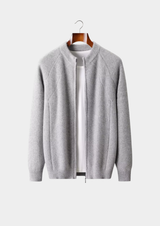 PURE EXTRA-FINE MERINO WOOL RIBBED ZIP CARDIGAN