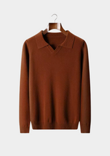 PURE EXTRA-FINE MERINO WOOL RIBBED BUTTONLESS POLO