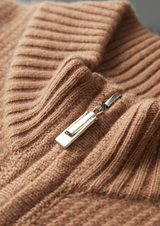 PURE CASHMERE MUSTARD RIBBED ZIP CARDIGAN