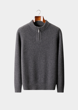 PURE CASHMERE DARK GRAY HALF ZIP SWEATER