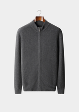 PURE CASHMERE DARK GRAY RIBBED ZIP CARDIGAN