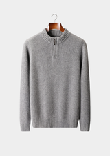 PURE CASHMERE LIGHT GRAY HALF ZIP SWEATER