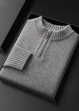 PURE CASHMERE LIGHT GRAY HALF ZIP SWEATER