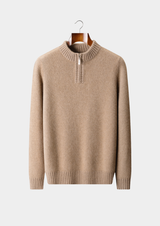 PURE CASHMERE LIGHT BEIGE HALF ZIP SWEATER