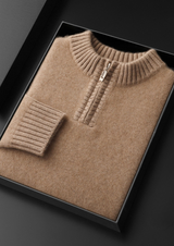 PURE CASHMERE LIGHT BEIGE HALF ZIP SWEATER