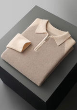 PURE EXTRA-FINE MERINO WOOL TWO TONE ZIPPER SWEATER POLO
