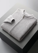 PURE EXTRA-FINE MERINO WOOL RIBBED ZIP CARDIGAN