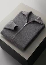 PURE EXTRA-FINE MERINO WOOL RIBBED ZIPPER CARDIGAN