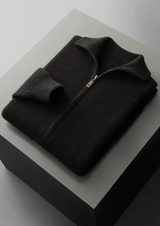 PURE EXTRA-FINE MERINO WOOL RIBBED ZIPPER CARDIGAN