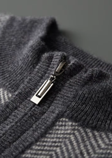 PURE EXTRA-FINE MERINO WOOL GRAY HERRINGBONE SET