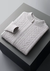 PURE EXTRA-FINE MERINO WOOL PATTERNED ZIP CARDIGAN