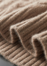 PURE CASHMERE BEIGE CABLE HALF ZIP SWEATER