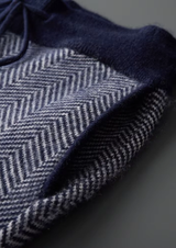 PURE EXTRA-FINE MERINO WOOL NAVY BLUE HERRINGBONE SET