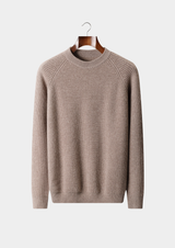 PURE EXTRA-FINE MERINO WOOL RIBBED RAGLAN CREWNECK