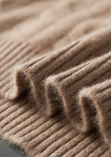 PURE CASHMERE SAND CABLE KNIT HOODIE