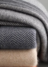PURE EXTRA-FINE MERINO WOOL GRAY HERRINGBONE SET