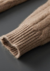 PURE CASHMERE SAND CABLE KNIT HOODIE