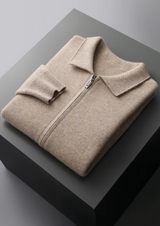 PURE EXTRA-FINE MERINO WOOL ZIP POLO CARDIGAN