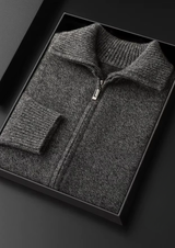 PURE CASHMERE HEATHER GRAY FUNNEL NECK CARDIGAN