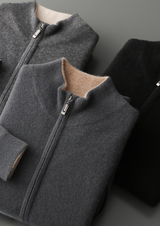 PURE CASHMERE BLACK DUAL ZIP CARDIGAN